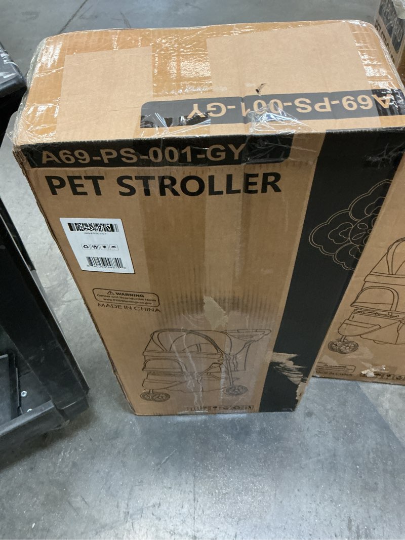 Condition photo showing New/Like New for monibloom foldable pet stroller with weather cover, 3 wheels pet strolling cart for small/medium dogs and cats with storage basket and cup holder, breathable and visible mesh for all-season, black