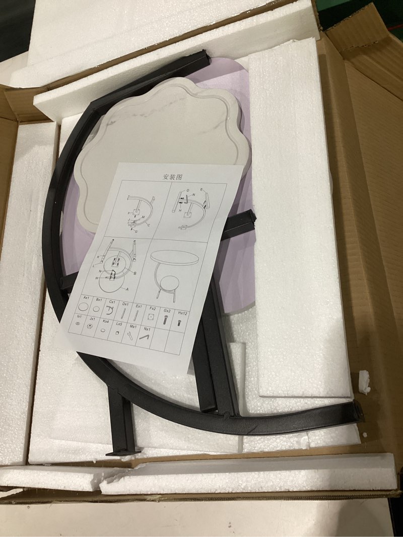 Condition photo showing New/Like New for LITAITAI 2 Layers Flower Shape Marble Texture Small C-Shaped Side Table,Snack Side Table, End Table for Sofa Side Table,Bedside Table for Living Room Kitchen Garden Bedroom