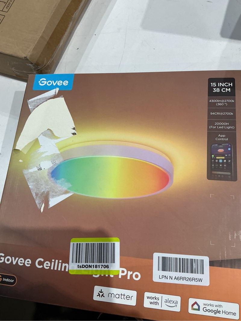 Condition photo showing New/Like New for govee smart ceiling light 4300lm, rgbic led ceiling light fixture works with matter, flush mount light fixture, diy colors, 2700k-6500k dimmable for bedroom, living room, 15 inch, 1 pack