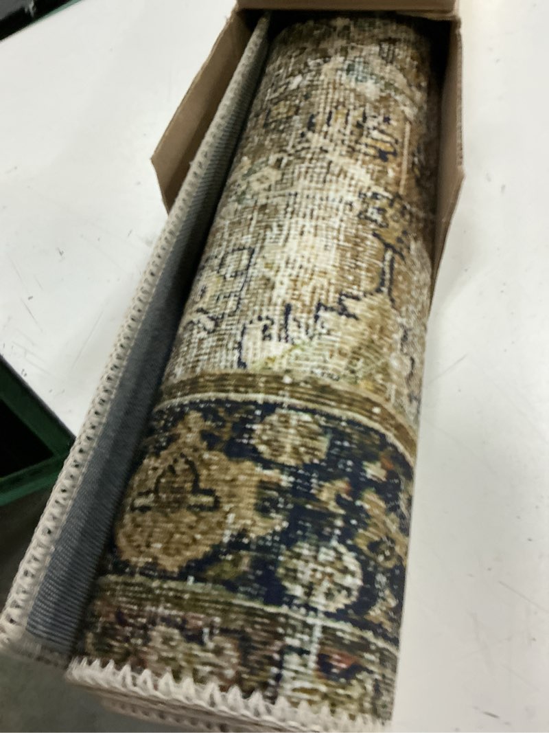 Condition photo showing Good Condition for loloi layla collection lay-04 ocean/rust 2'-3\" x 3'-9\" .13\" thick accent rug, soft, durable, vintage inspired, distressed, low pile, non-shedding, easy clean, printed, living room rug 2'3\" x 3'9\" (rectangular) ocean / rust