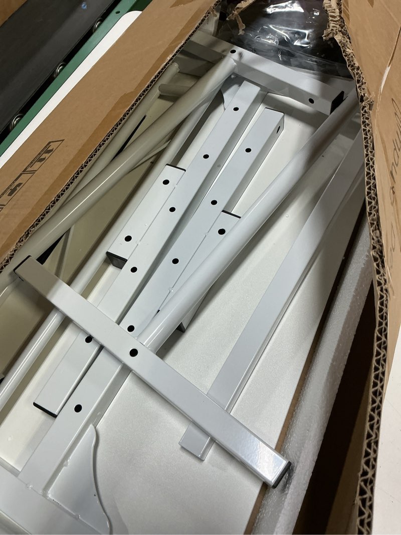 Condition photo showing Good Condition for small standing desk adjustable height, mobile stand up desk with wheels, 32 inch portable rolling desks conference room tablesf for walking pad treadmill silver white