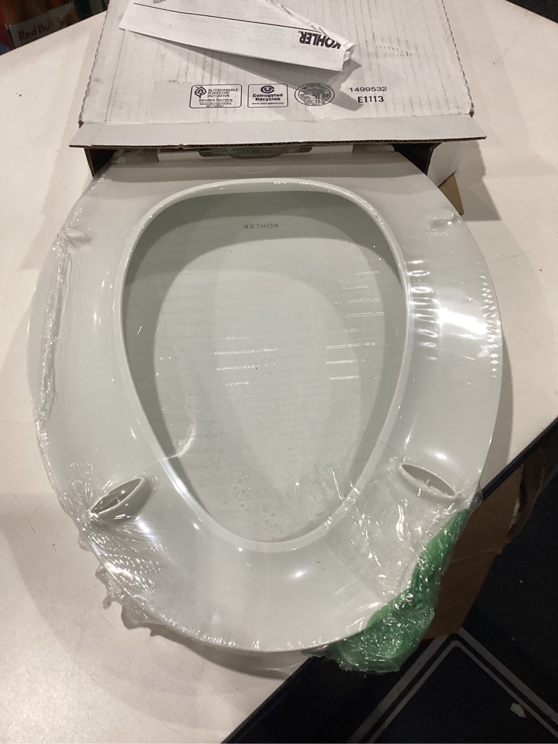 Condition photo showing New/Like New for KOHLER 24764-RL-0 Rutledge Nightlight ReadyLatch Slow Close Toilet Seat, Elongated, Quiet-Close Lid and Seat, Grip-Tight Bumpers, White Elongated White Nightlight
