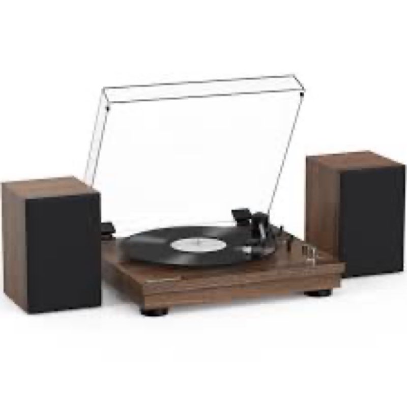 RetroAudio Vinyl Record Player with 24W Bookshelf Speakers(Powerful Bass), HiFi System Turntable for