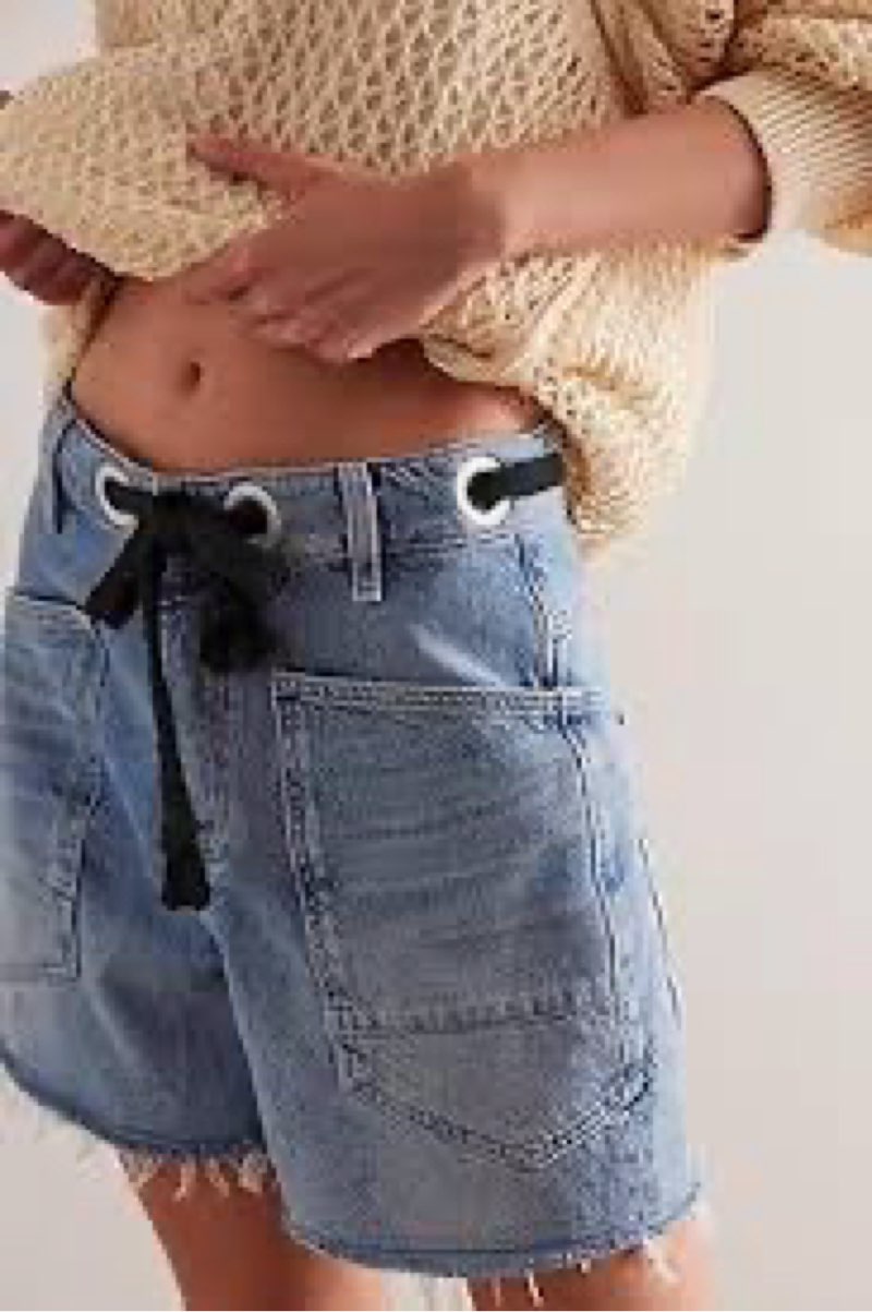 Pivanzore Jean Shorts Womens Drawstring Low Waist Wide Leg Denim Shorts Y2k Summer Jorts with Pocket