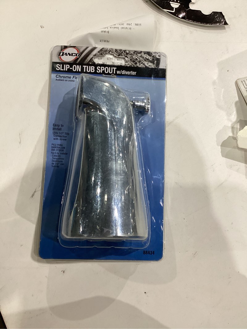 Condition photo showing As Is for danco chrome universal fit bathtub spout with diverter