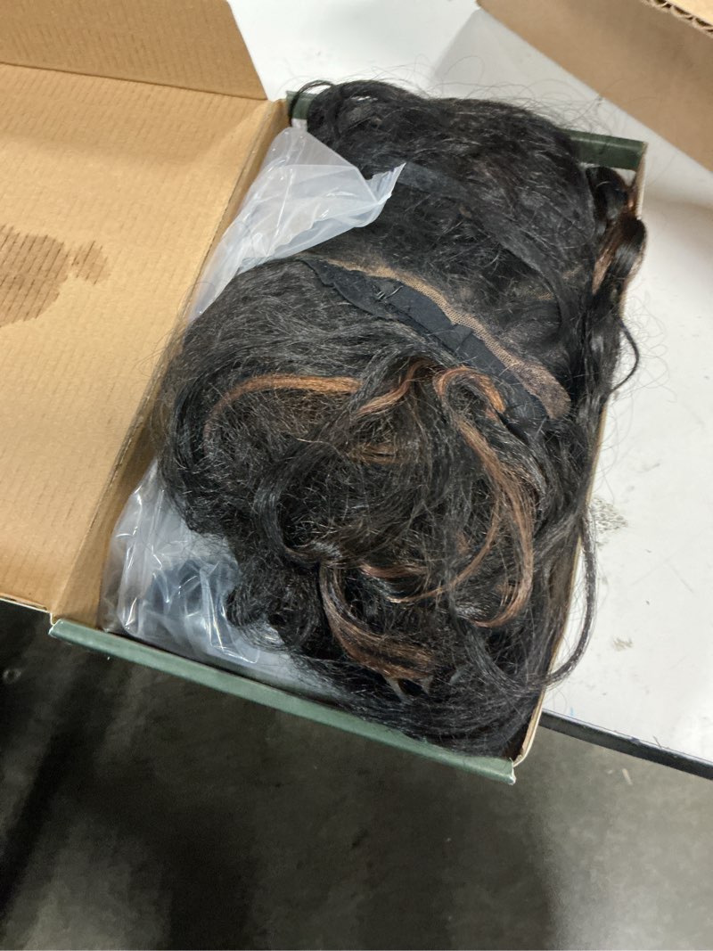 Condition photo showing Good Condition for soku long curly lace front wigs for black women highlight brown layered middle part glueless wig pre-plucked hairline with baby hair 22 inch 13x4x1 transparent lace wig heat resistant