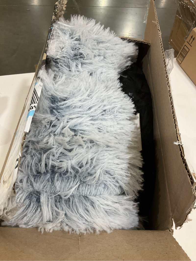 Condition photo showing As Is for western home wh calming dog & cat bed, anti-anxiety donut cuddler warming cozy soft round bed, fluffy faux fur plush cushion bed for small medium dogs and cats (20"/24"/27"/30") 30.0"l x 30.0"w x 8.0"th light grey