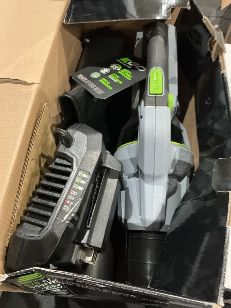 Condition photo showing As Is for ego power+ lb6703 180 mph 670 cfm 56 v battery handheld leaf blower kit (battery & charger) w/ 4.0 ah battery