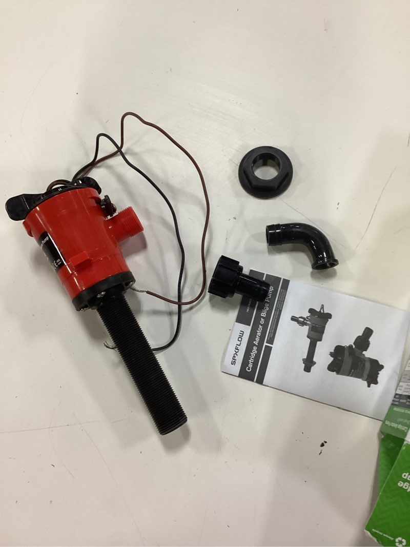 Condition photo showing As Is for johnson pumps 1000 gph straight cartridge aerator with dura ports, red