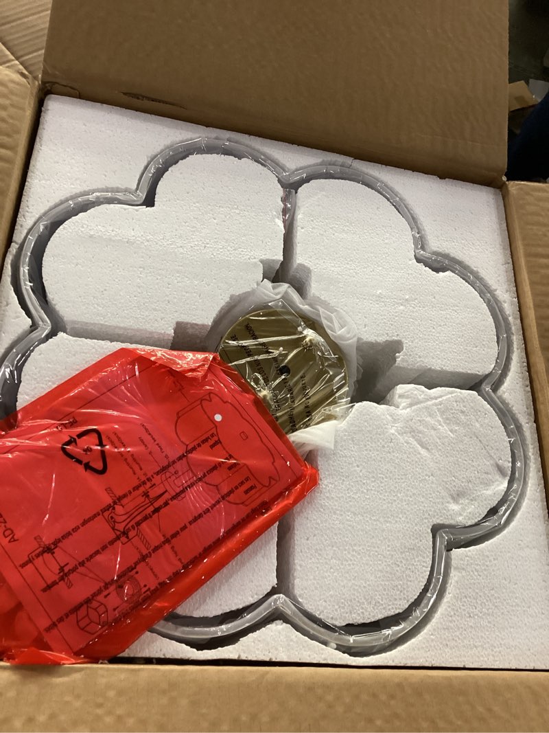 Condition photo showing New/Like New for Gold Semi Flush Mount Ceiling Lights, 4-Light 18" Ceiling Light Fixtures with Fabric Shade in Flower Shape, Farmhouse Brass Drum Lighting for Nursery Bedroom Kitchen, AD-22009-4SF-GD Gold, Flower Shade 18"