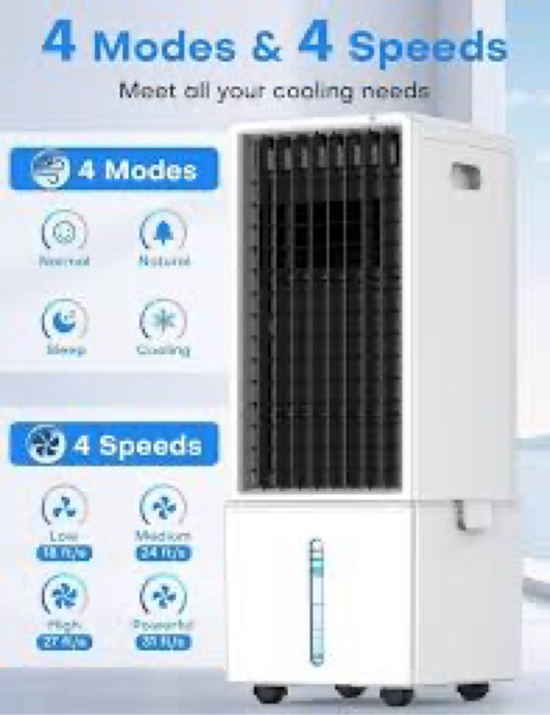 4-IN-1 Windowless Air Conditioner w/3.2-Gal Tank for 24H Cooling, 4 Wind Speeds & 4 Modes, LED Touch