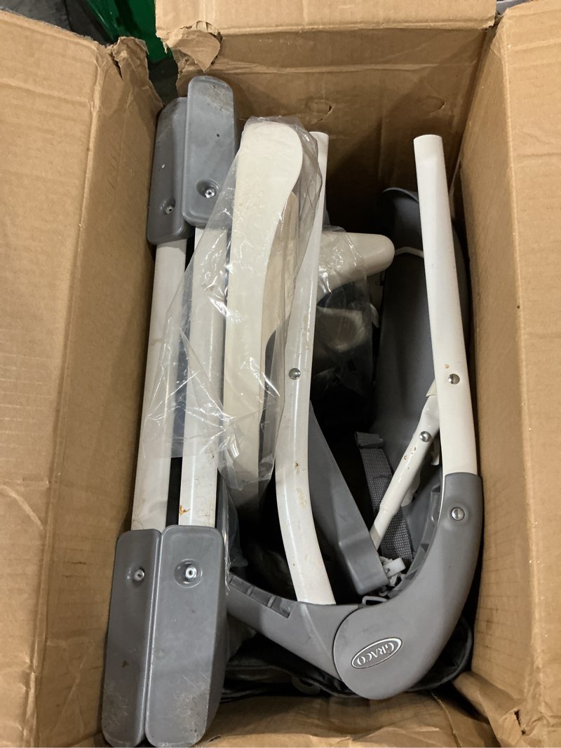 Condition photo showing As Is for graco® slim snacker high chair, ultra slim, fast-folding, multiple recline positions, comfortable feeding, whisk