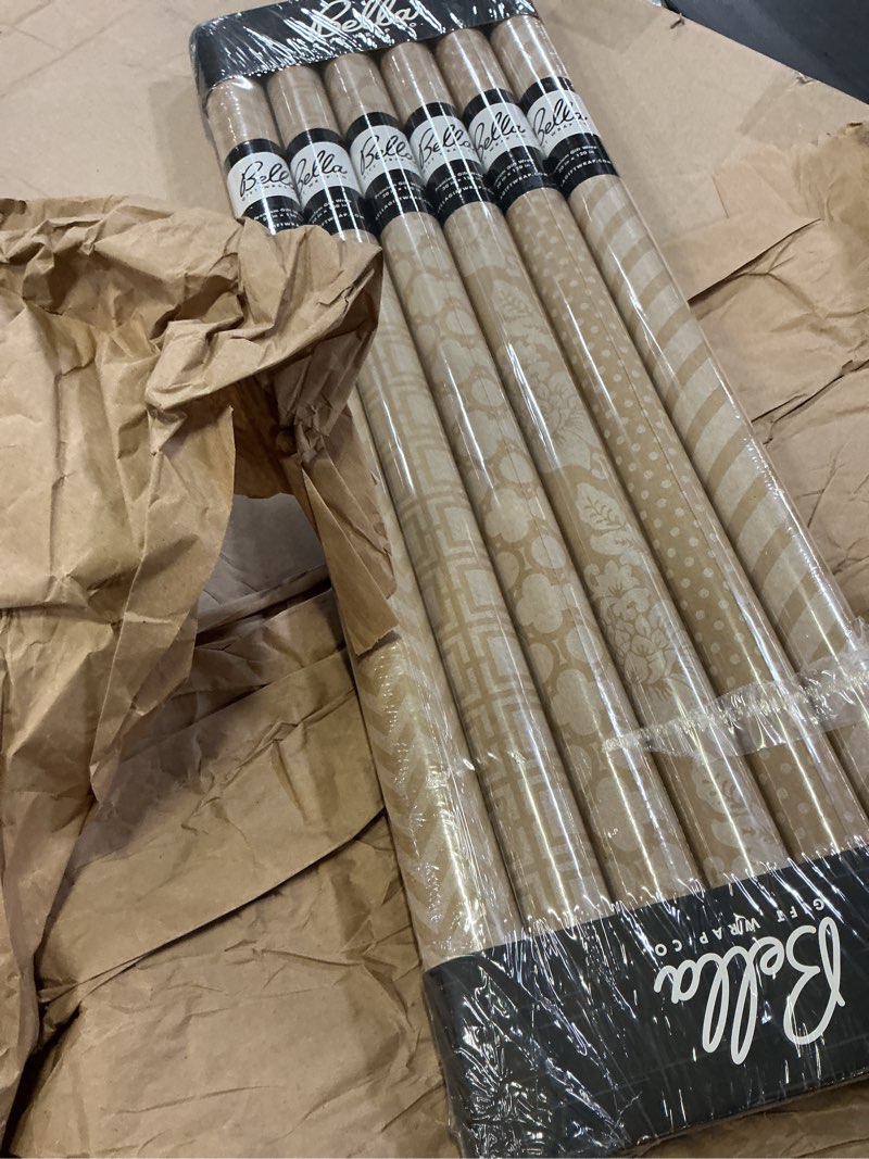 Condition photo showing New/Like New for note card cafe bella kraft all occasion wrapping paper | 6 pack | 30 x 120 inch rolls | kraft brown, white | for birthdays, weddings, showers, gifts, holidays, christmas | recyclable, biodegradable
