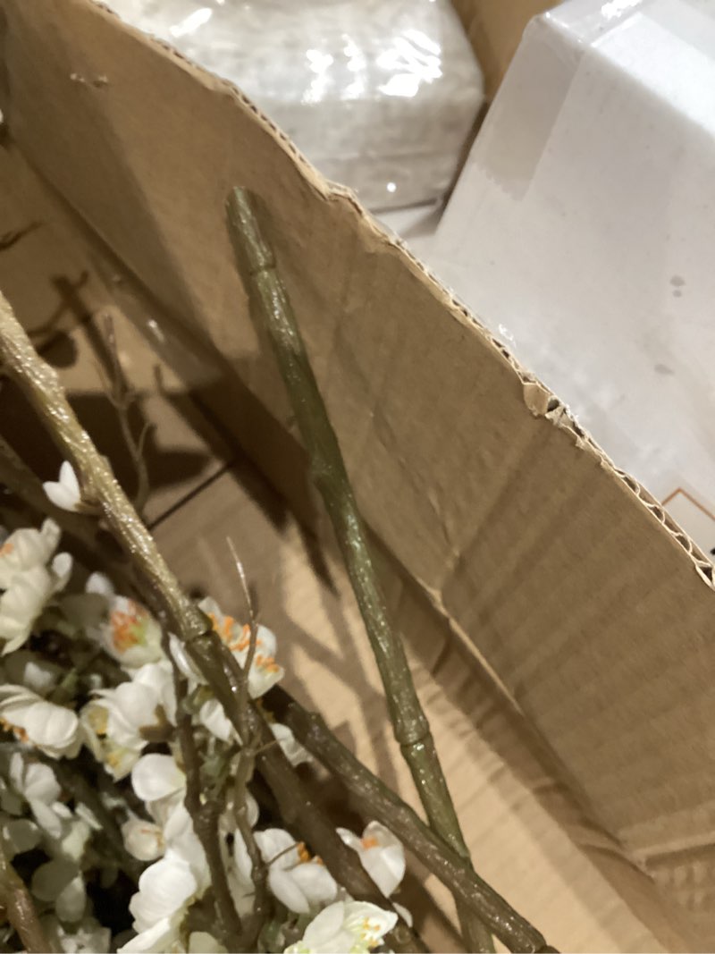 florisso 6 pcs artificial cherry blossom branches spring indoor decoration, faux flowers 34.45" long stems plum fake peach plants real touch silk for wedding home bedroom party table office, white a-white