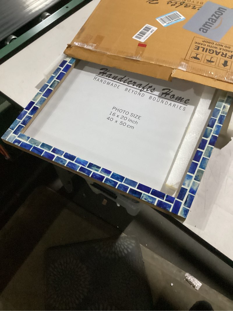 Condition photo showing Good Condition for Handicrafts Home Indigo Poster Frame 16x20 - Handmade Bone & Resin Inlay Picture Frame for Wall Mount- Photo Frame for Home Decor, Boho Chic & Vintage Wall Art- Decorative Frames Office Desk & Gifts
