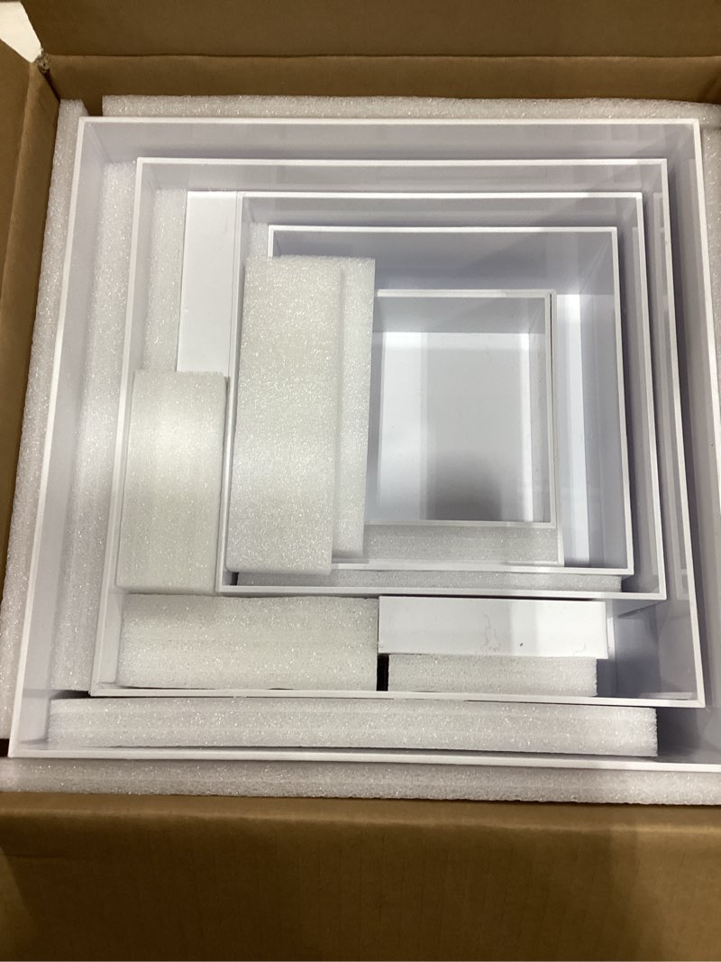 Condition photo showing Good Condition for 8 Pcs Buffet Food Risers,11" Large Acrylic Dessert Cupcake Table Stands White Fruit Display Shelf Catering Supplies Party Jewelry Show Decor Risers With Protective Film?11",10", 8", 7",6",5",4", 4") White-8Pcs(7 Sizes)