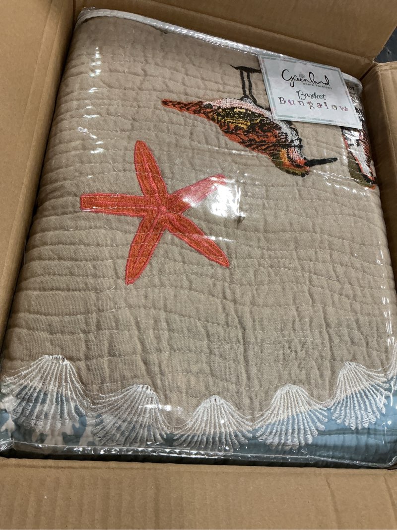 Condition photo showing New/Like New for Greenland Home Maui Embroidered Coastal Quilt Set, King/California King (3-Piece) King/California King (3 Piece) Blue