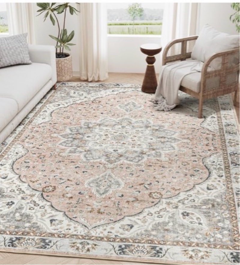  unknown size area rugs for living room,stain resistant washable rug,non-slip backing rugs for bedroom,kitchen,printed vintage home decor rug (peach/gray