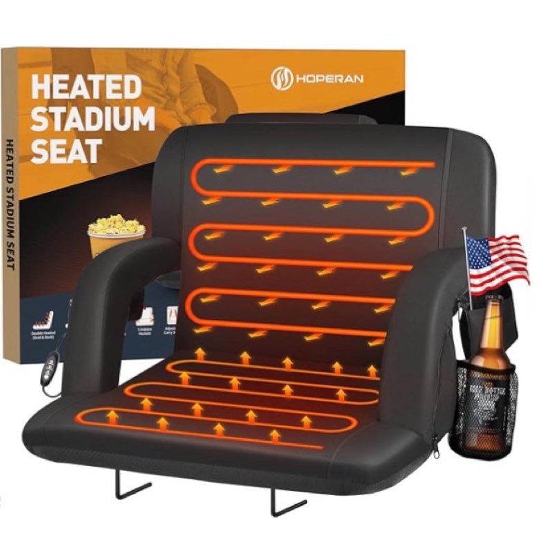 HOPERAN Double Heated Stadium Seats for Bleachers with Back Support 21" Wide Cushion, Extra Portable