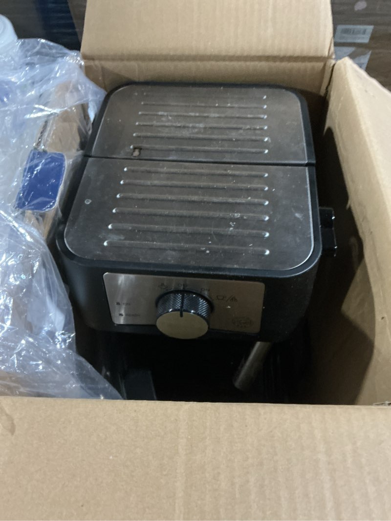 Condition photo showing As Is for de'longhi stilosa manual espresso machine, compact coffee maker, 15 bar pump pressure, manual milk frother steam wand for authentic single & double espresso, lattes & cappuccinos, tamper included stliosa espresso machine