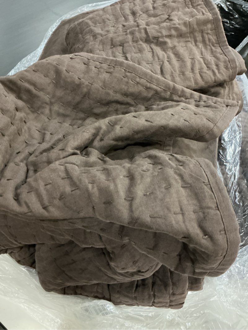 Condition photo showing Good Condition for quince, european linen cotton stitch quilt set  /king/espresso