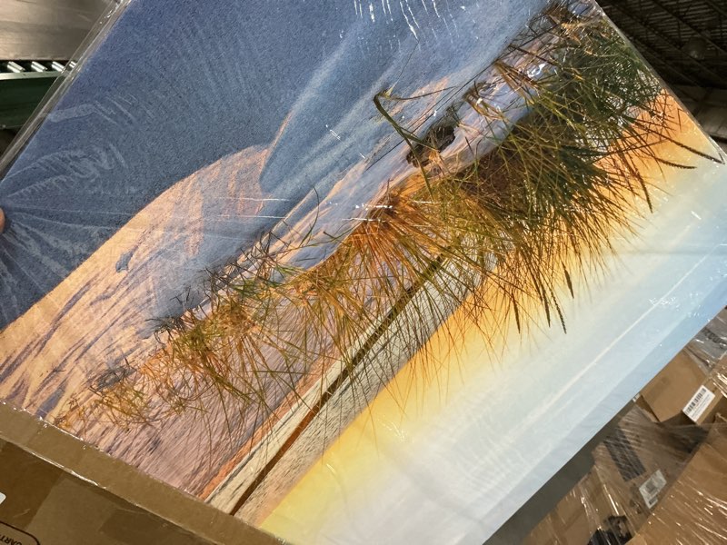 Condition photo showing New/Like New for wapluam wall decorations for living room canvas wall decor for bedroom modern fashion office wall art ocean beach wall painting blue sea landscape pictures artwork canvas prints home decor mural 40"l x 20"w blue sun beach grass ocean landscape