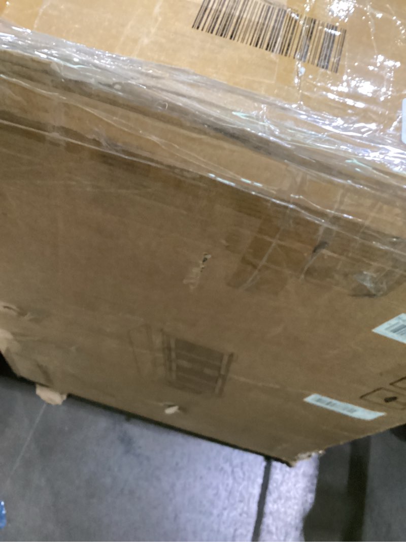 Condition photo showing As Is for 71" dog crate furniture for 2 dogs large double kennel with removable divider, 3 storage drawers & sliding barn door, furniture style pet crate as tv stand for living room