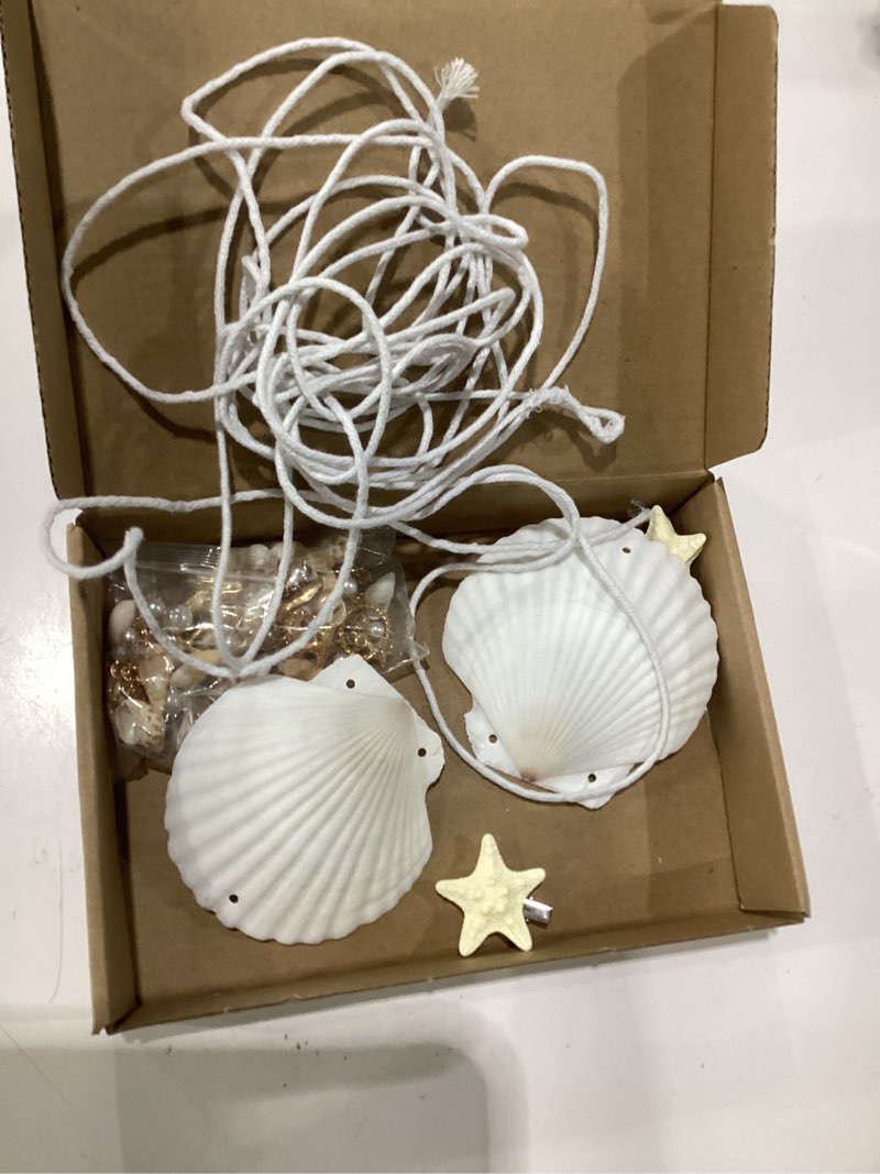 Condition photo showing As Is for draupnir 7 pcs mermaid costume women halloween accessories crochet skirt seashell bra conch pearl necklace bracelets waist chain starfish hair clip for beach halloween mermaid costume
