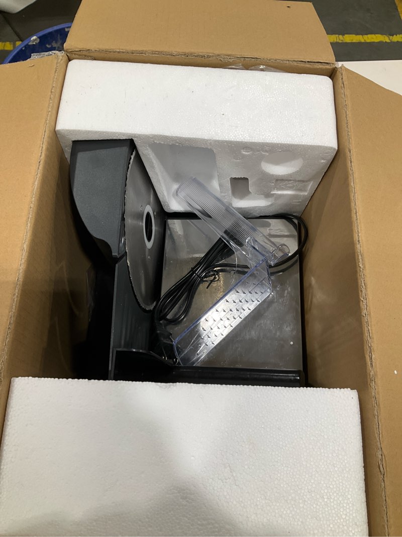 Condition photo showing As Is for Elite Gourmet EMT-625B Ultimate Precision Electric Deli Food Meat Slicer Removable Stainless Steel Blade, Adjustable Thickness, Ideal for Cold Cuts, Hard Cheese, Vegetables & Bread, 7.5”, Black Stainless Steel & Black