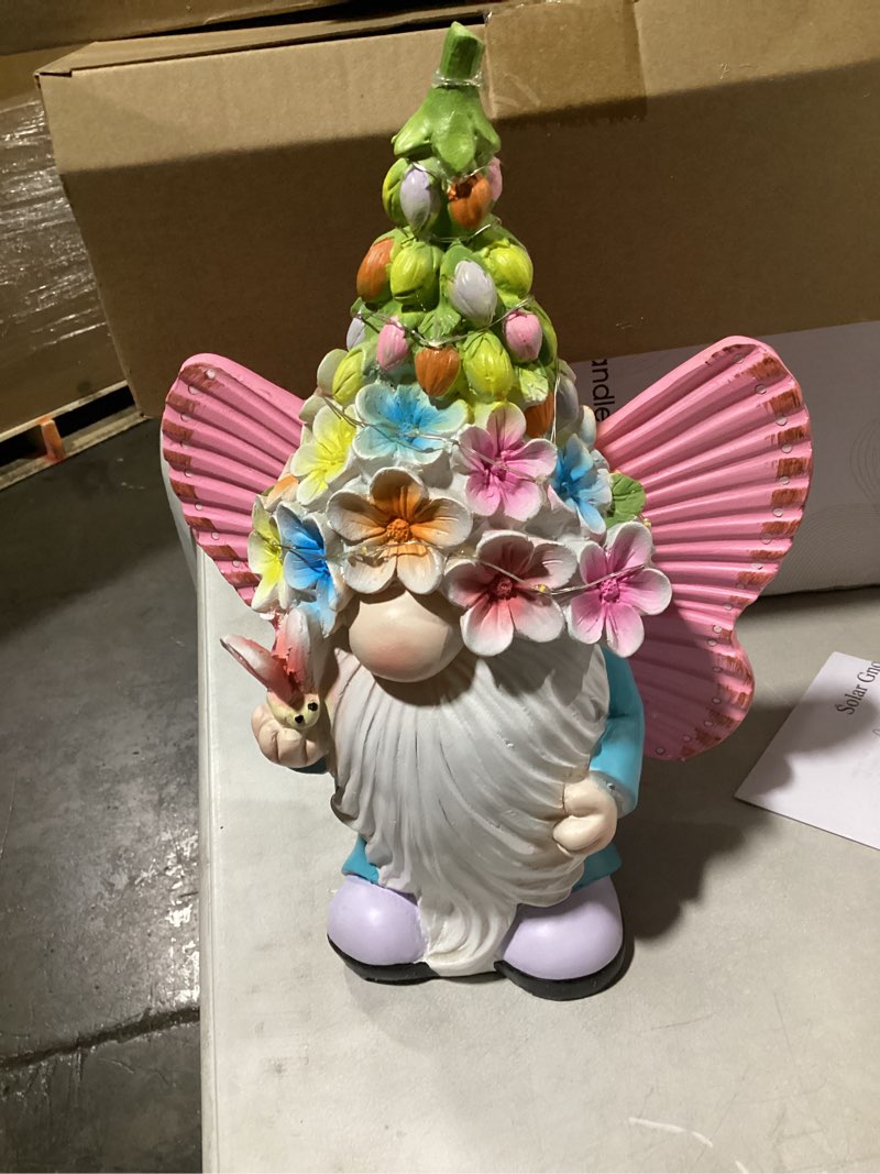 Condition photo showing Good Condition for BAYN Garden Gnome Statues Outdoor Decor, Solar Powered Outdoor Gnome with Butterfly Wing Decorative Yard Garden Lights Art Gifts with 11 Warm White LEDs Butterfly Gnome