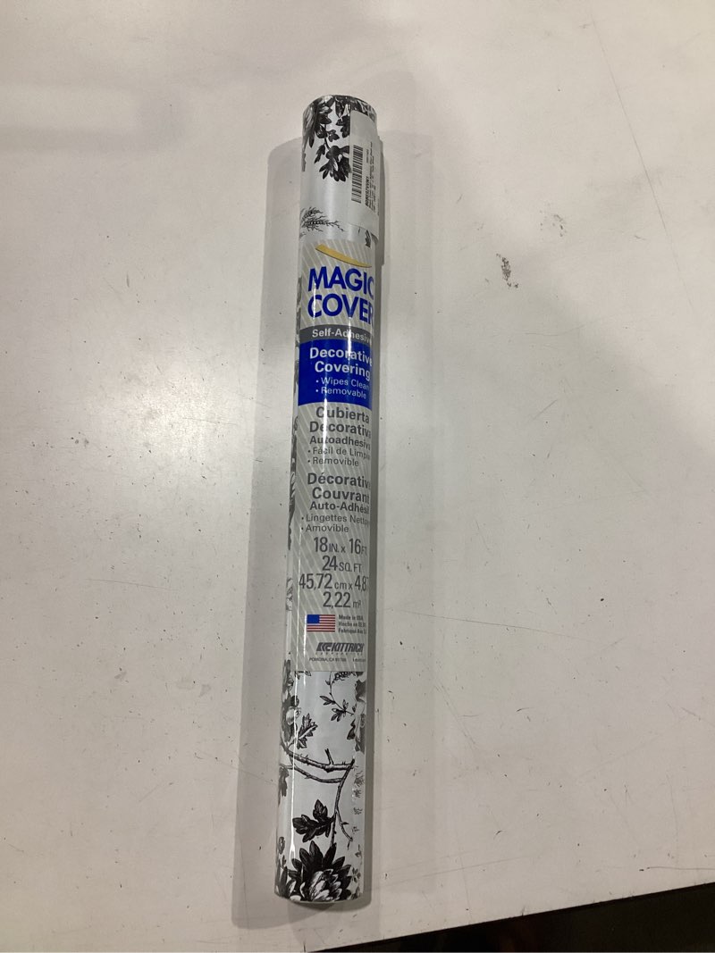 Condition photo showing New/Like New for magic cover self-adhesive vinyl shelf and drawer liner, 18" x 16', toile black (16f-18451-06) 18" x 16' toile black