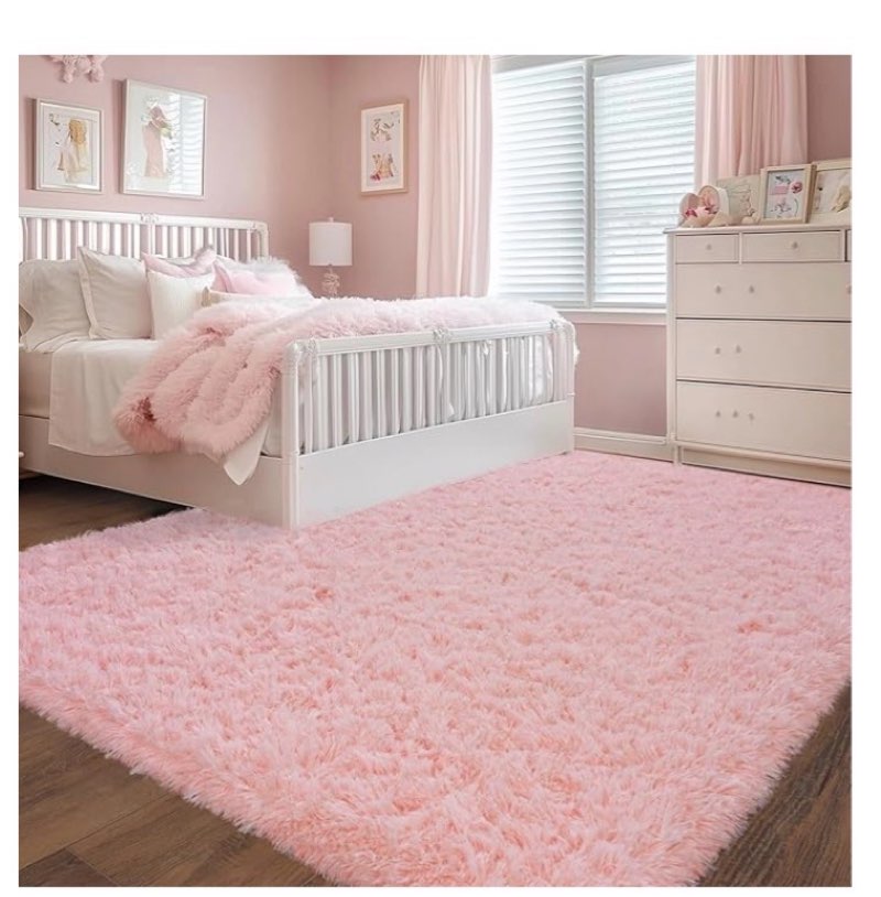 rezutan ultra soft pink rugs for bedroom 8x10 feet, fluffy shag area rugs for living room, large comfy furry rug for girls kids baby room decor teenage pastel princess rug, non slip?