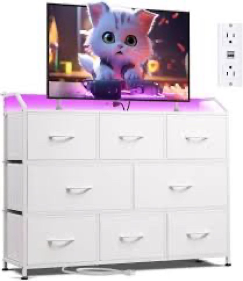 WLIVE 54''W Dresser for Bedroom, White Dresser TV Stand for 55, 60, 65 inch TV, Wide Chest of Drawer