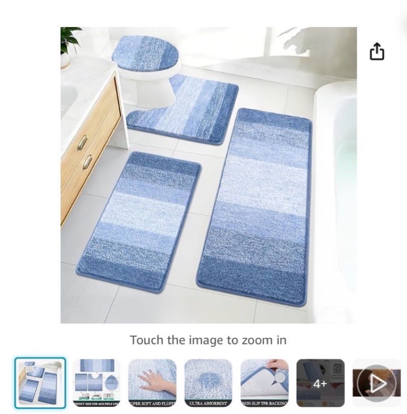 Bsmathom Bathroom Rugs Sets 4 Piece, Soft Absorbent Microfiber Bath Rugs with U-Shaped Contour Toilet Rug and Toilet Lid Cover, Thick Non-Slip Plush Shaggy Bath Mat Set,Light Blue