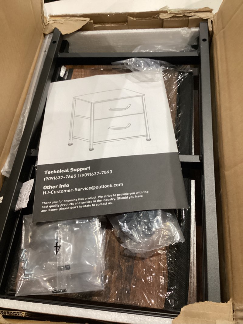 Condition photo showing Good Condition for Nightstand, Small 2 Drawer Dresser End Table Bedside Furniture, Wooden Top Fabric Bins for Bedroom, Closet, Entryway, Dorm, 11.8" D x 18" W x 20", Brown Brown 1