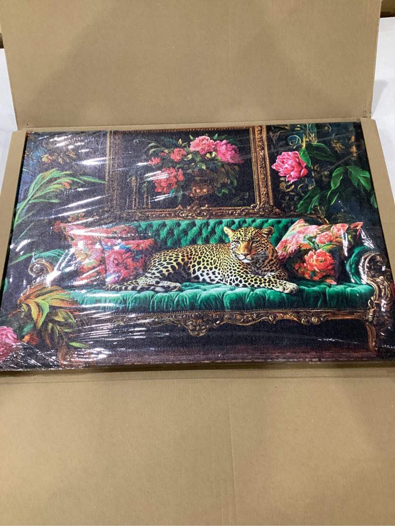 Condition photo showing New/Like New for Cheetah Lying On Vintage Sofa Canvas Wall Art Eclectic Leopard Wall Decor Pictures Dopamine Animal Portrait Poster Prints for Living Room Home Bedroom Home Decoration 16x24in Ready to Hang Green Leopard 24"L x 16"W