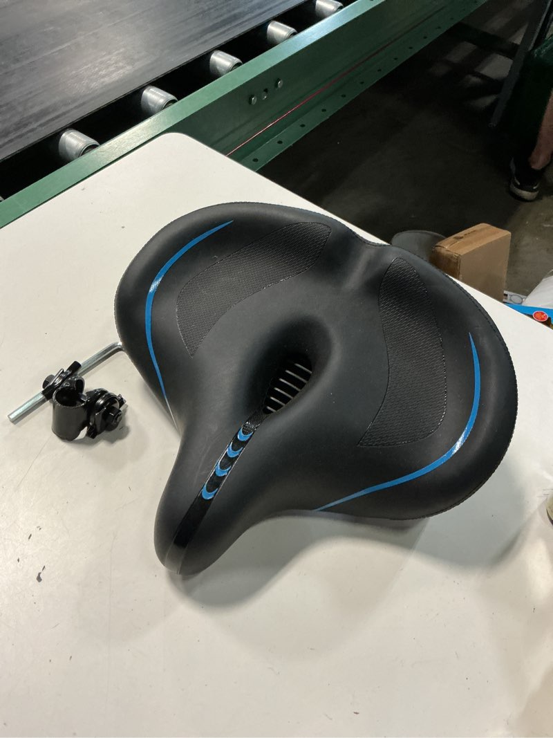 Condition photo showing Good Condition for cdywd oversized bike seat for men & women comfort, extra wide bicycle seat cushion, comfortable soft padded, large replacement saddle for peloton, stationary exercise bike, cruiser, city bike, ebike blue