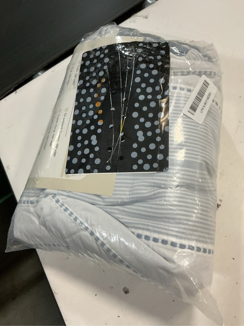 Condition photo showing New/Like New for warmdern blue striped weave duvet cover queen size, white knit boho duvet cover set, microfiber textured bedding set with zipper closure and corner ties (blue, queen) blue queen
