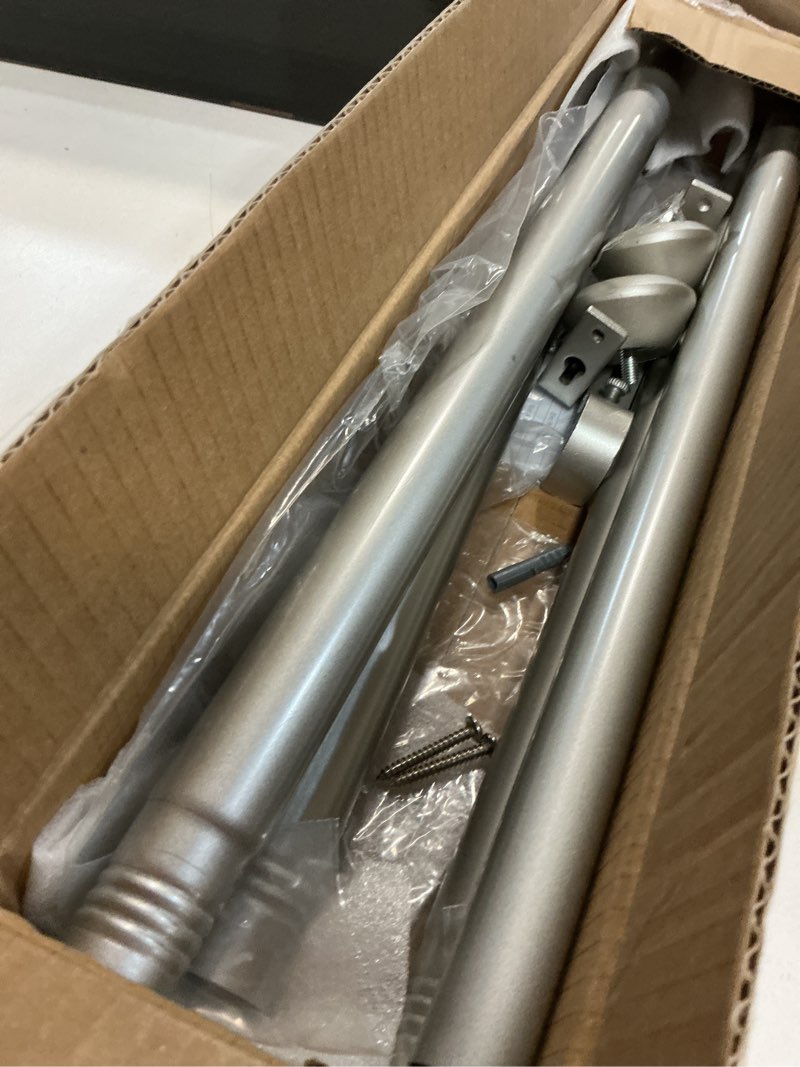 Condition photo showing As Is for Heavy Duty Curtain Rods for Windows 28 to 48 Inches, 1 Inch Silver Adjustable Curtain Rods with Diamond Finials (Silver,28-48) 28"-48" Silver