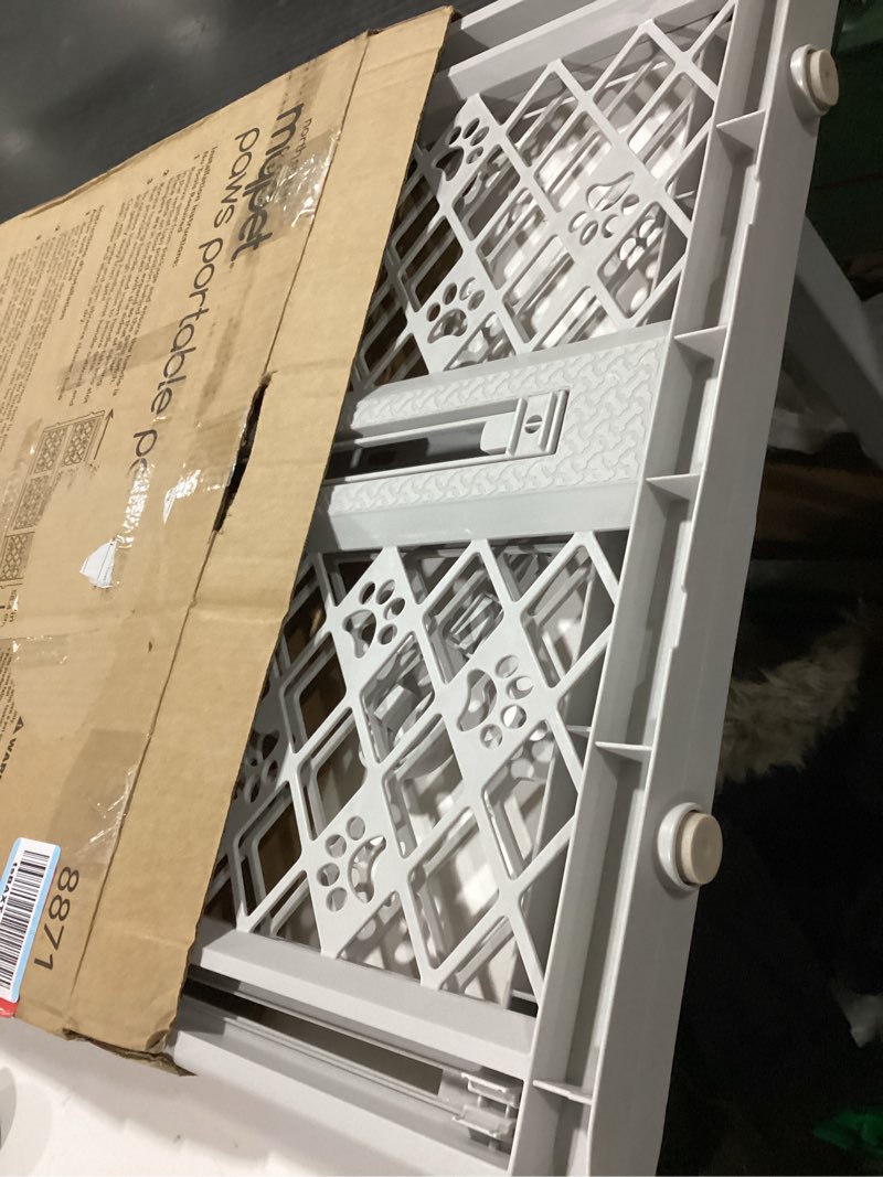 Condition photo showing Good Condition for MYPET North States Paws Portable Pet Gate: 26-40" Wide. Pressure Mount. No tools needed. Made in USA. Dog Gate 23" Tall, Expandable, Durable Dog Gates for Doorways, Light Gray