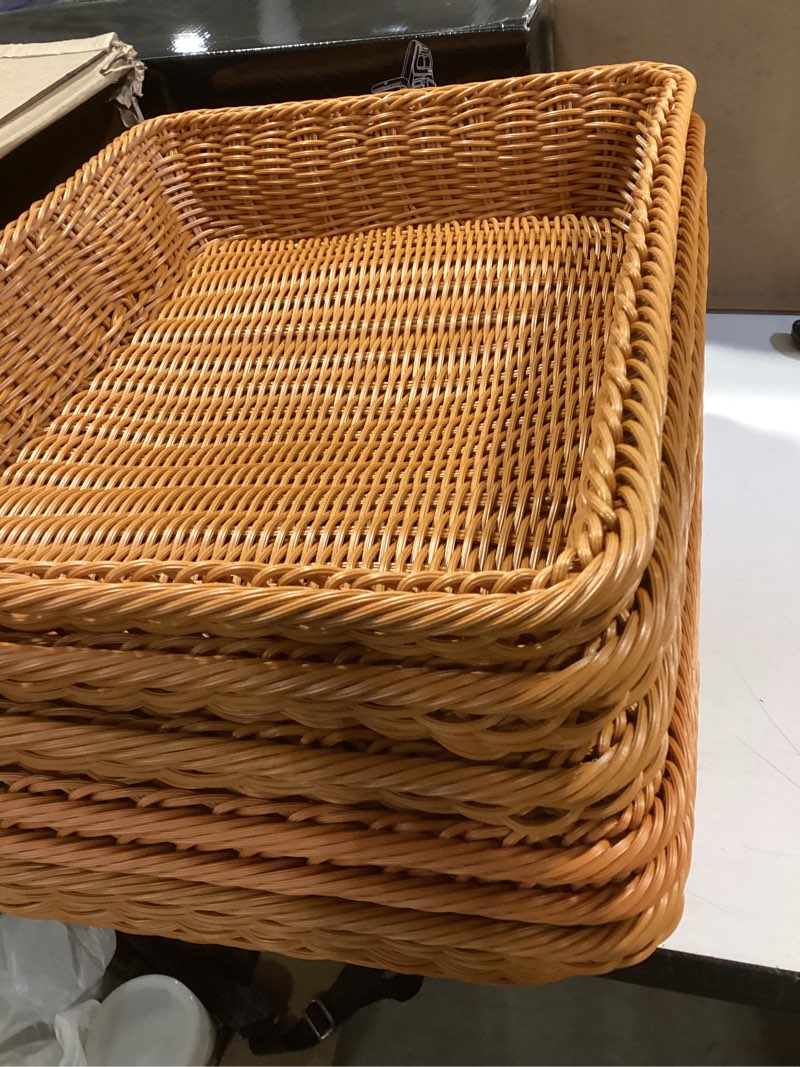 Condition photo showing Good Condition for 6 Pack Woven Serving Baskets 15.8 Inch Wicker Bread Baskets Rectangle Rattan Storage Display Trays Tabletop Food Serving Basket for Bread Food Vegetables Fruit