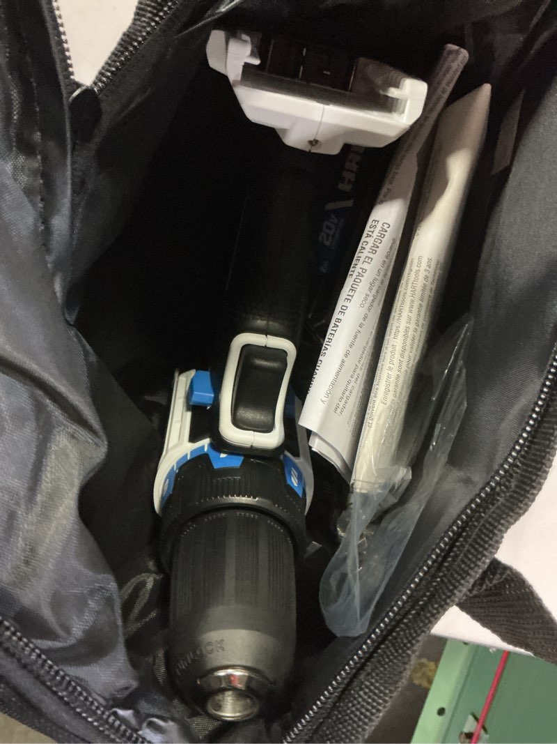 Condition photo showing As Is for hr 20-volt brushless ½-inch drill/driver and 14p drill bit set bundle
