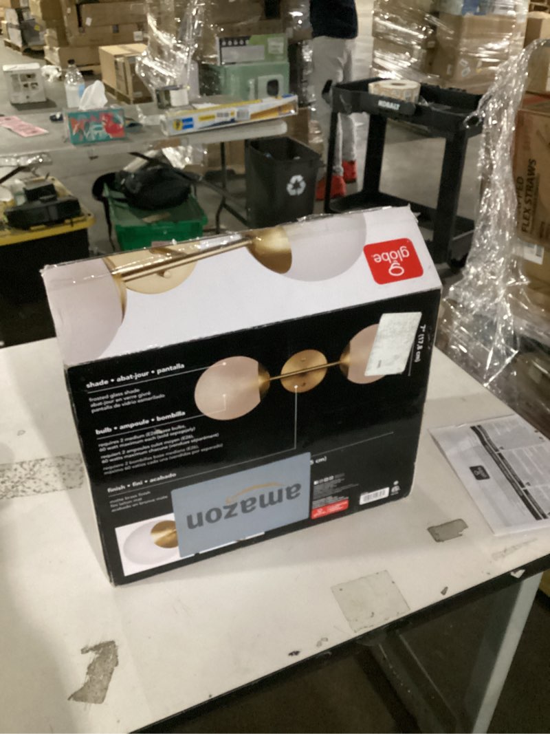 Condition photo showing Good Condition for globe electric celestia 2-light wall sconce, matte brass, frosted glass shades celestia (gold)