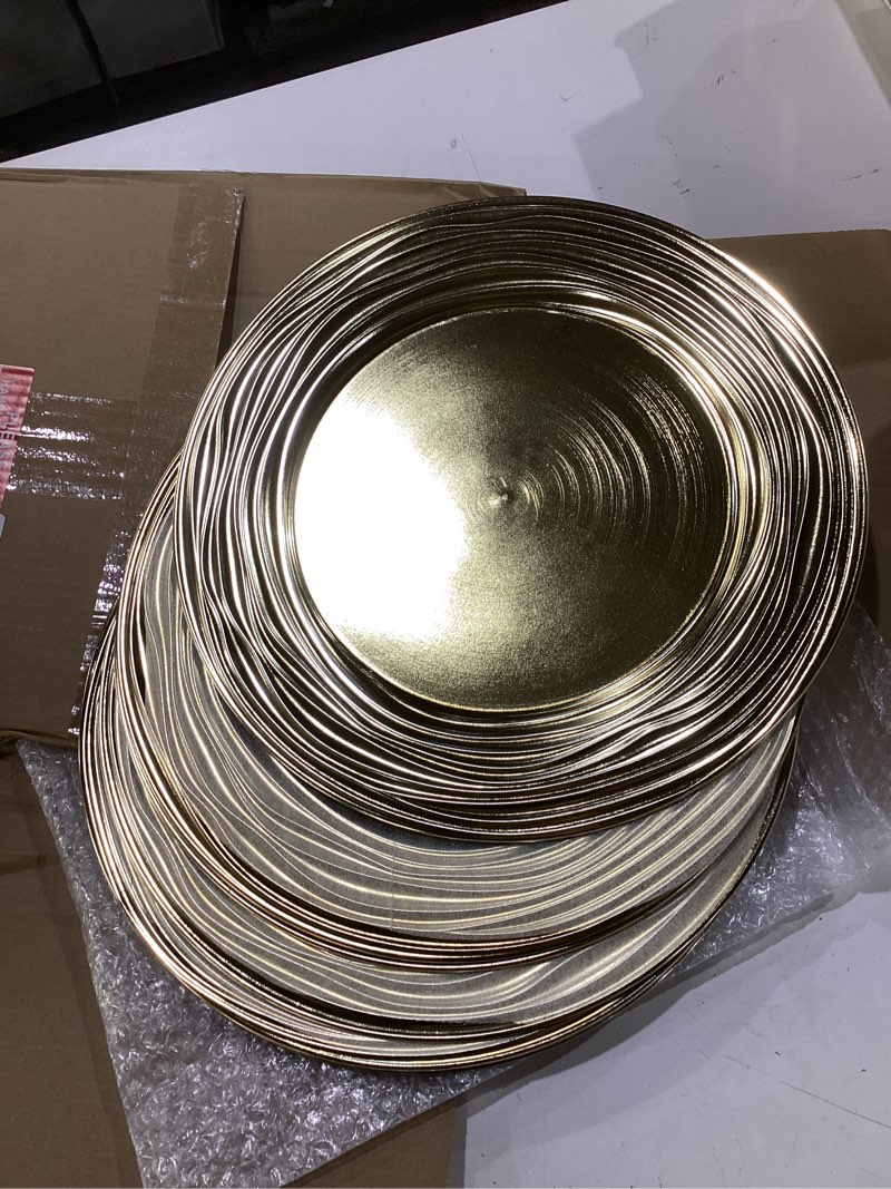Condition photo showing New/Like New for 13 inch round charger plates, set of 6, dinner chargers bulk wedding (gold)