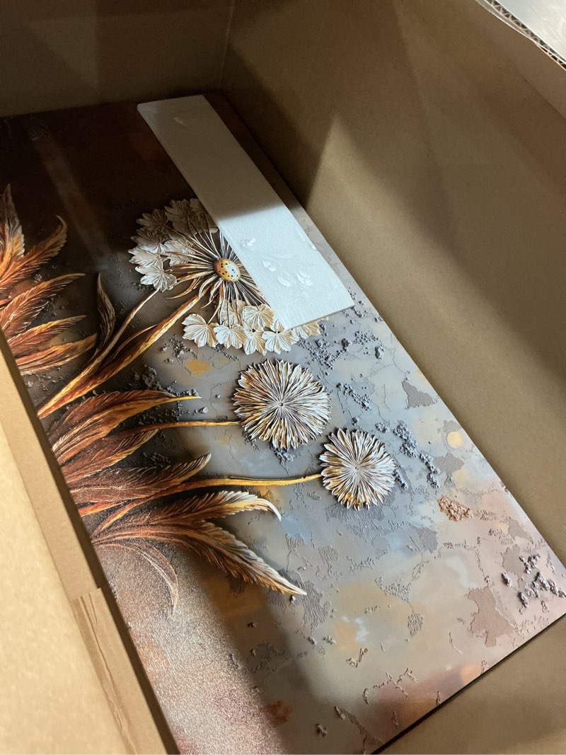 Condition photo showing Good Condition for large white flower wall art with taupe background elegant flower framed floral canvas print for living room, bedroom, dining room, home office modern ready to hang home decor - 20"x40" 013-flower 40"l x 20"w