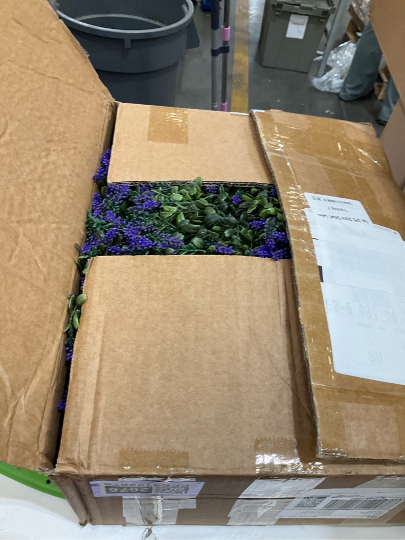 Condition photo showing Good Condition for hyeflora 26'' artificial boxwood topiary trees with lavender 2 pack fake plants for outdoor indoor artificial shrubs with metal ground spike uv resistant fake bushes for front porch garden, purple tree shaped-purple