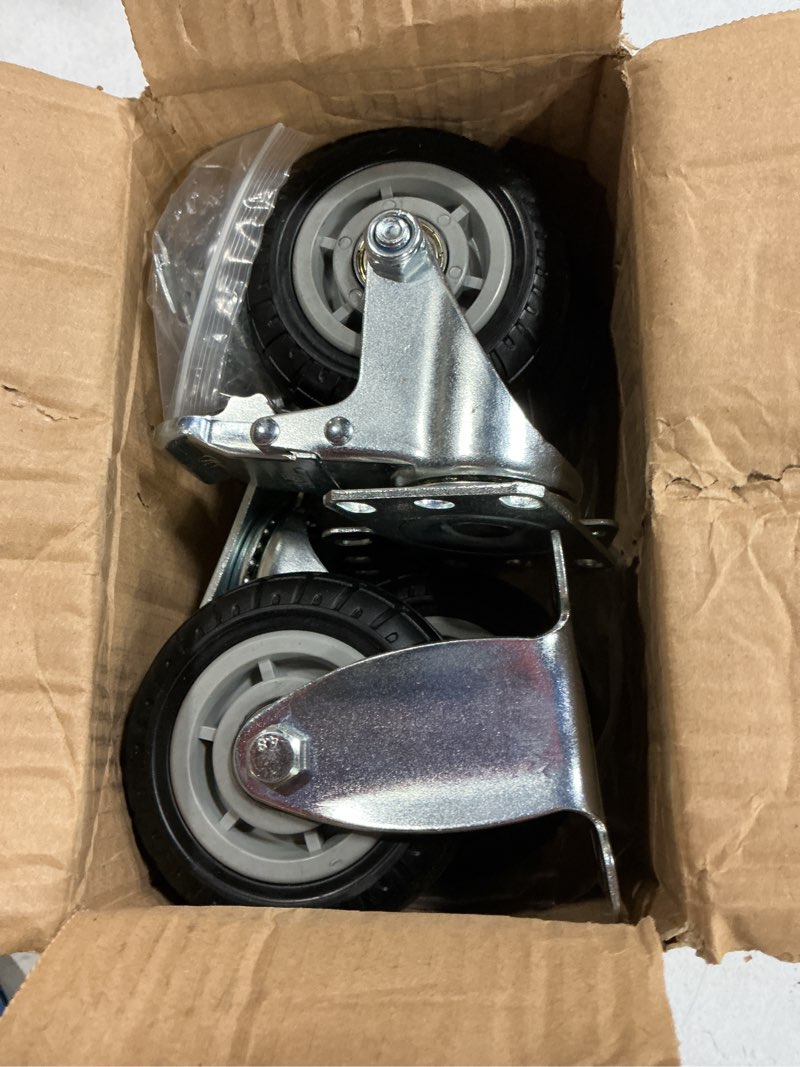 Condition photo showing Good Condition for 4 inch heavy duty caster wheels with brake, 1320lbs(600kg) total load, 2 fixed & 2 locking swivel casters set of 4, quiet non-marking rubber wheels for cart, trolley, furniture, workbench, warehouse jl-zx4inch