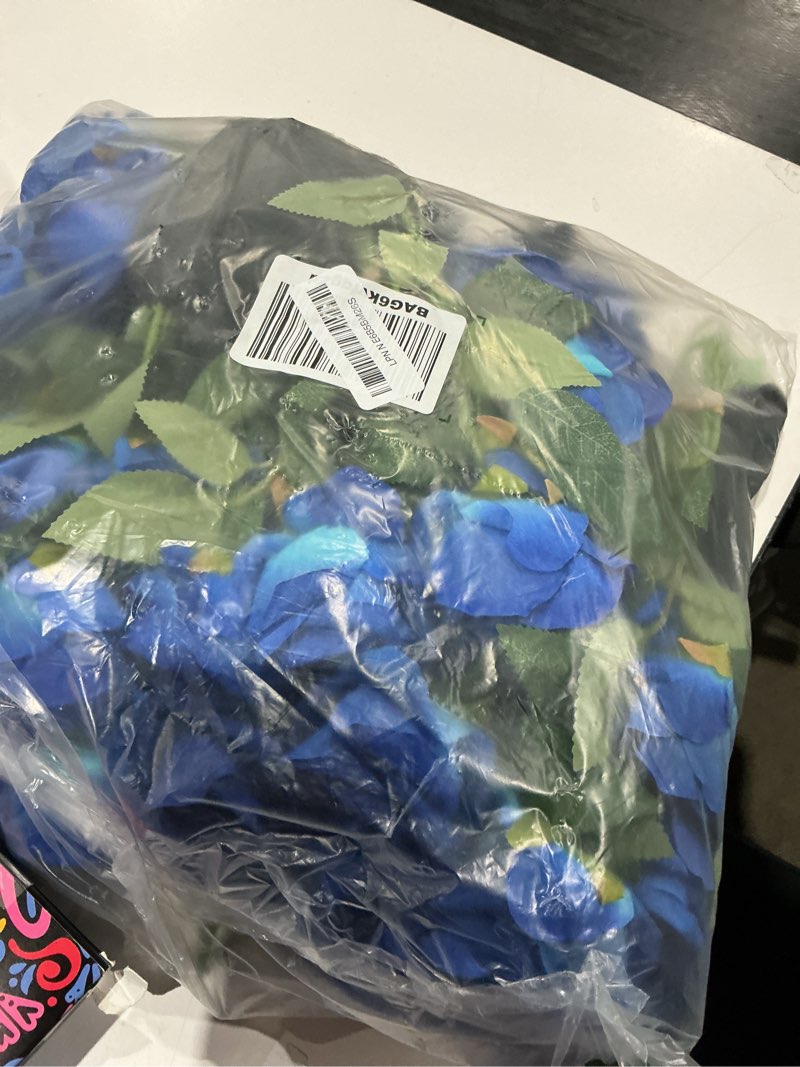 Condition photo showing Good Condition for wondrus bulk artificial flowers 50 pcs, fake velvet silk blue roses with long stems realistic bouquet for wedding centerpieces, faux arrangement for home table decor blue 50