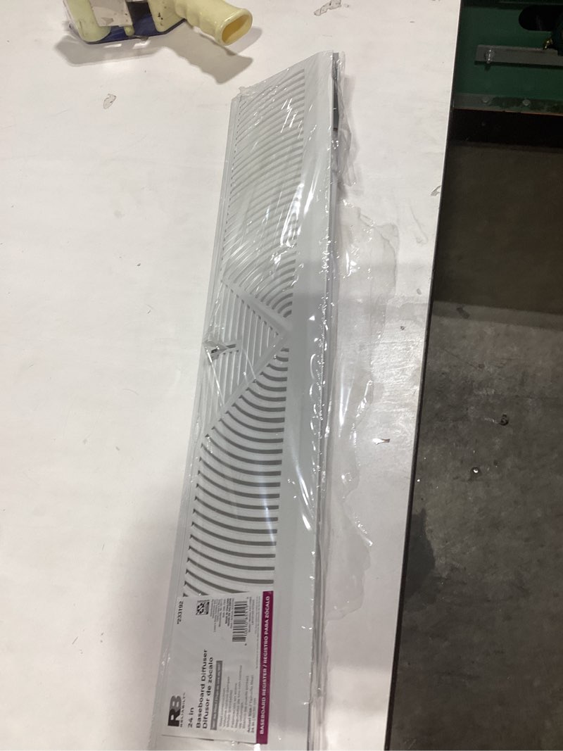 Condition photo showing As Is for RELIABILT 2-1/2-in x 21-in 180-degrees Steel White Baseboard diffuser ( Outside Width- 24-in )