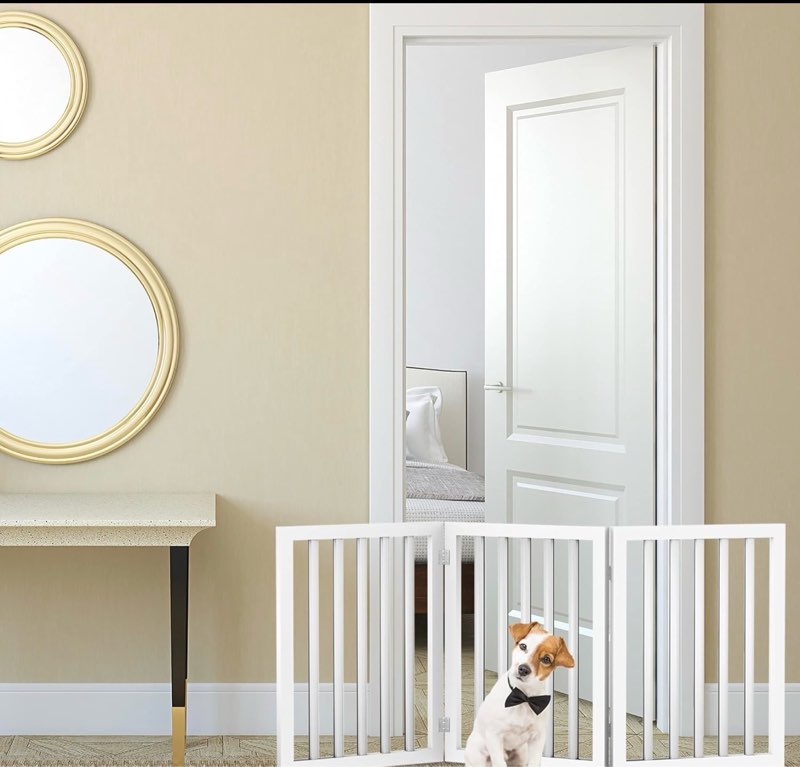 Pet Gate - 3-Panel Indoor Foldable Dog Fence for Stairs, Hallways, or Doorways - 55x24-Inch Retractable Freestanding Dog Gates by PETMAKER (White) White 3 Panel
